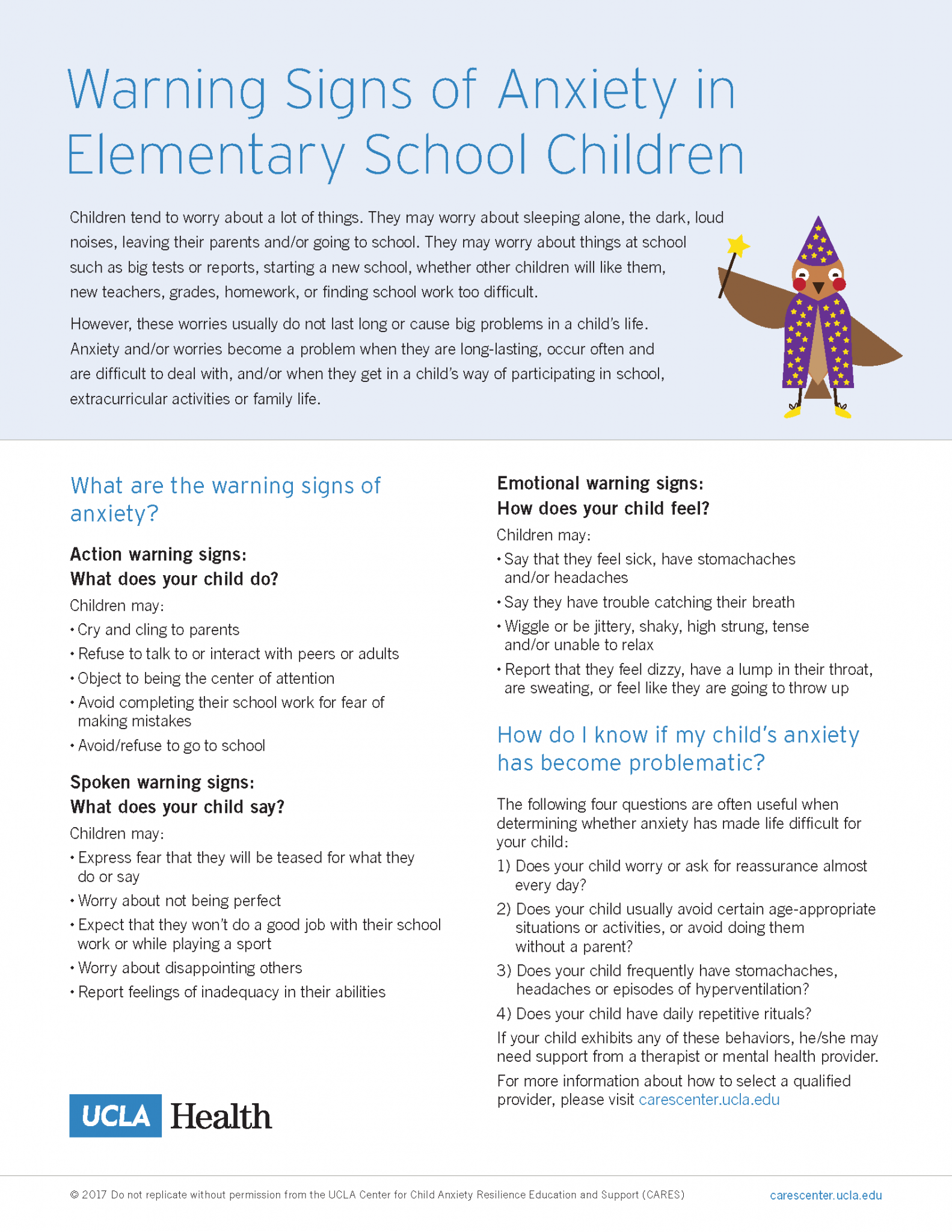 Warning Signs of Anxiety in Elementary School Children – UCLA CARES Center