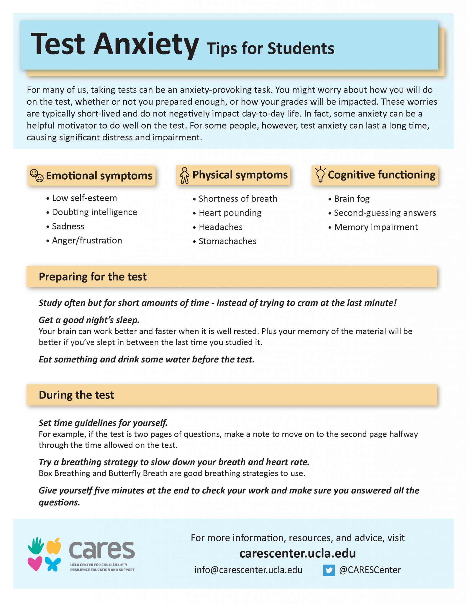 Test Anxiety Tips UCLA CARES Center